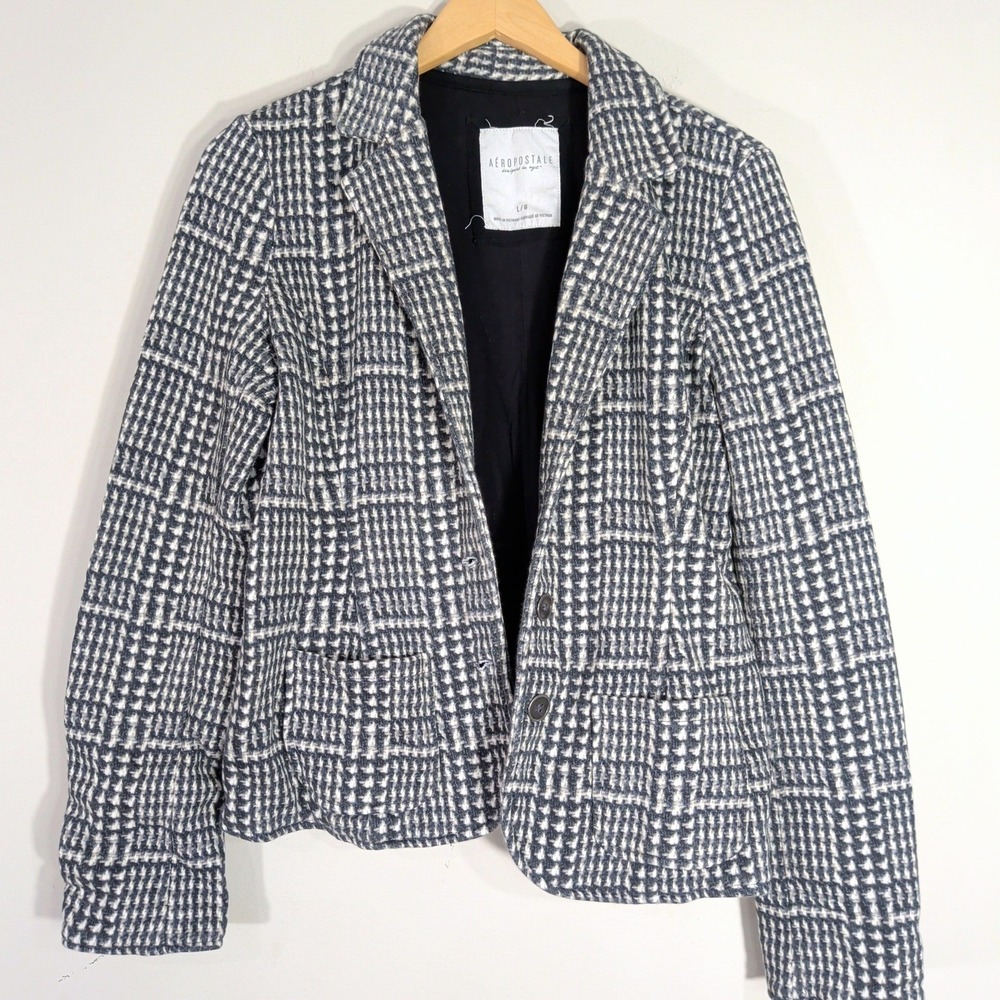 Aeropostale Gray Blazer; Houndstooth Knit Cotton Blend Two Button Jacket
